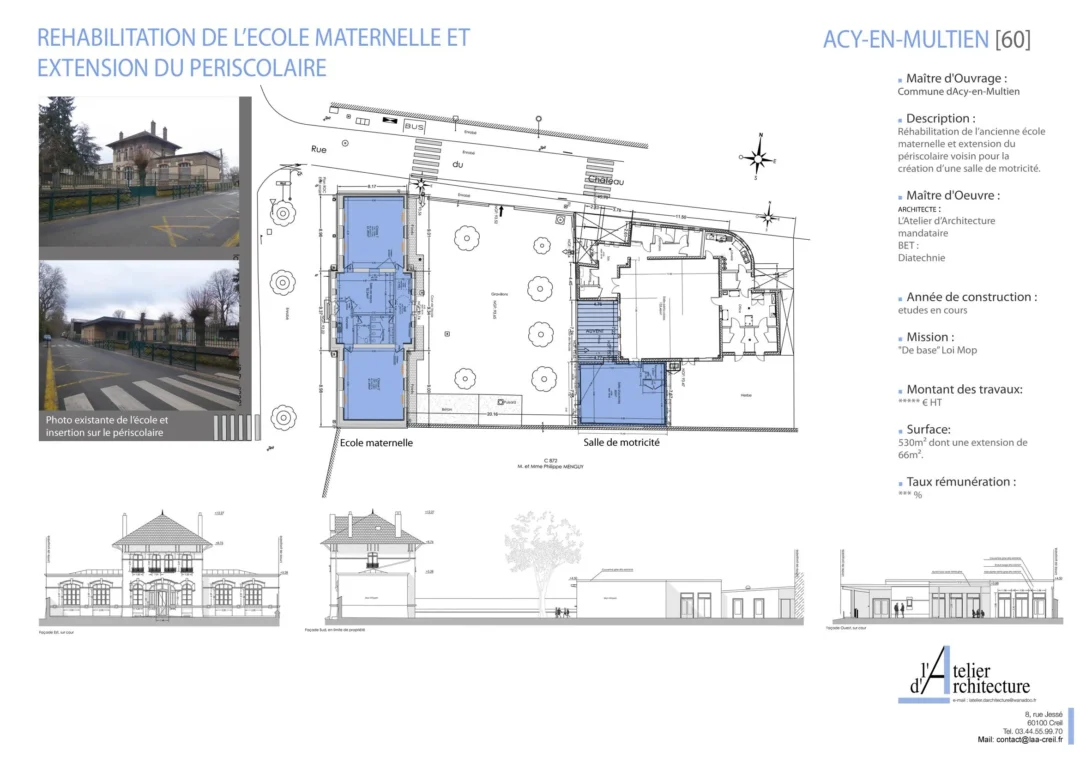 Plan réhabilitation école maternelle, Acy-en-Multien, France.