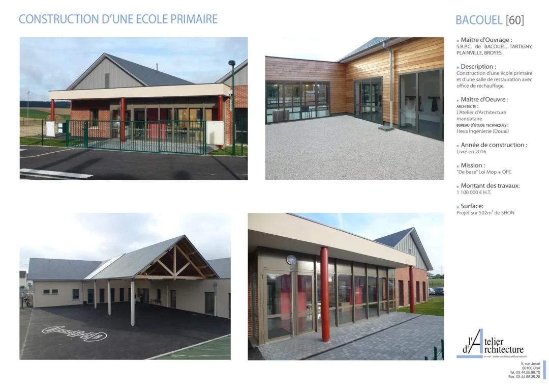Photos de la construction d'une école primaire à Bacouel.