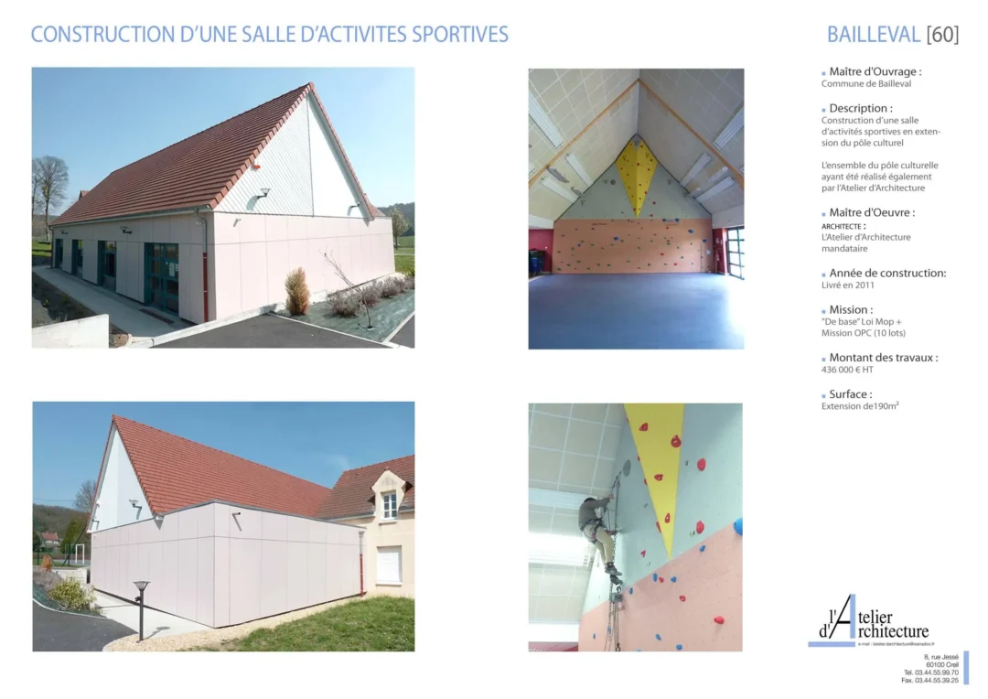 Salle activités sportives avec mur d'escalade Bailleval.