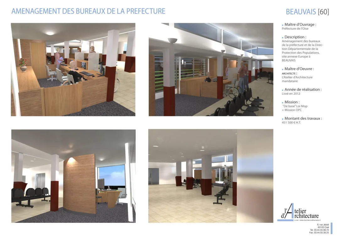Aménagement moderne des bureaux préfectoraux à Beauvais.