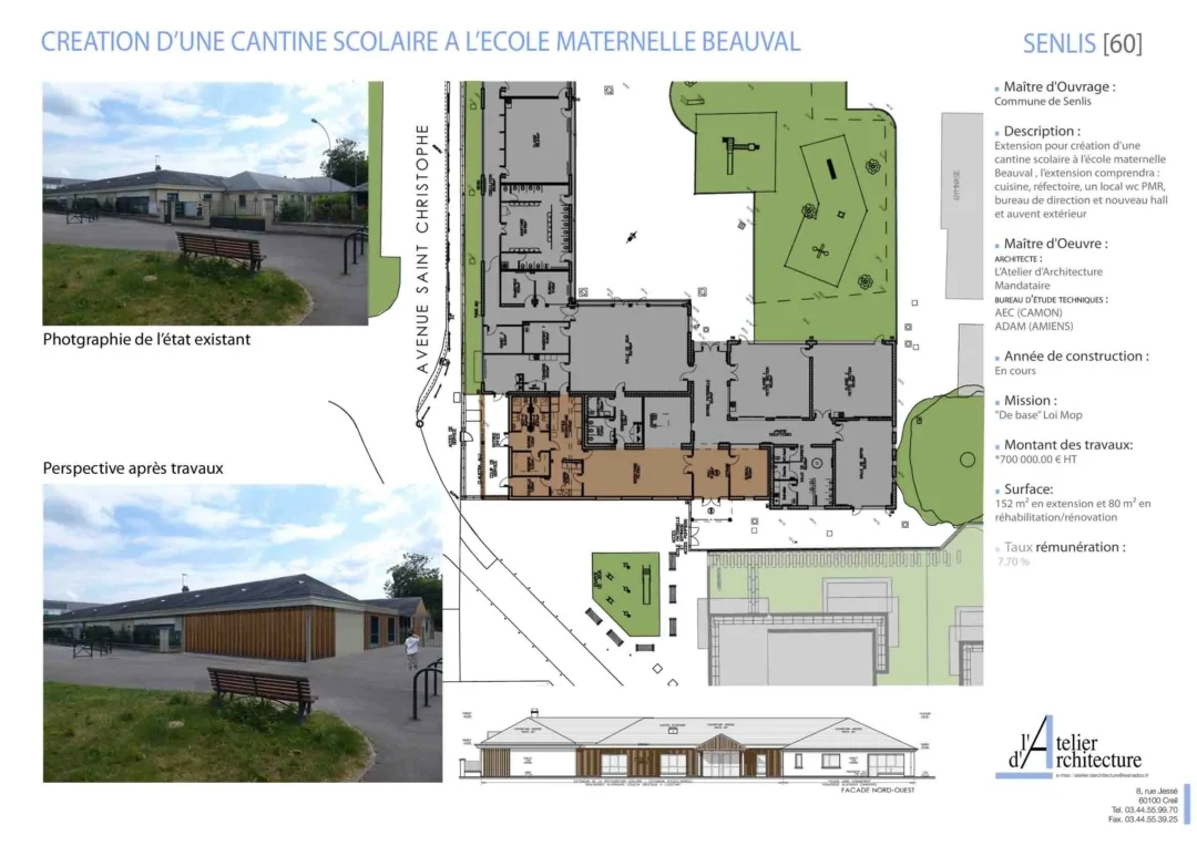 Plan de la cantine scolaire avec photographies.