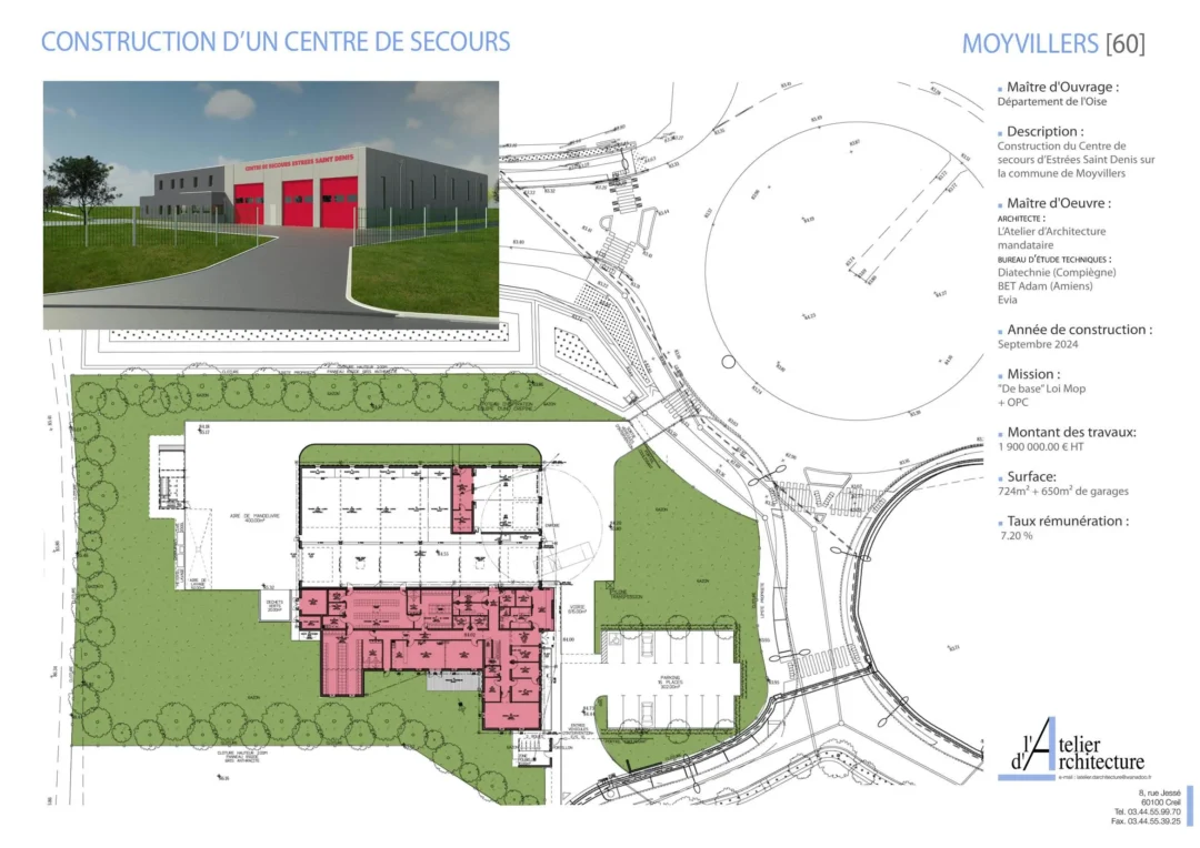 Plan et image d'un centre de secours Moyvillers.