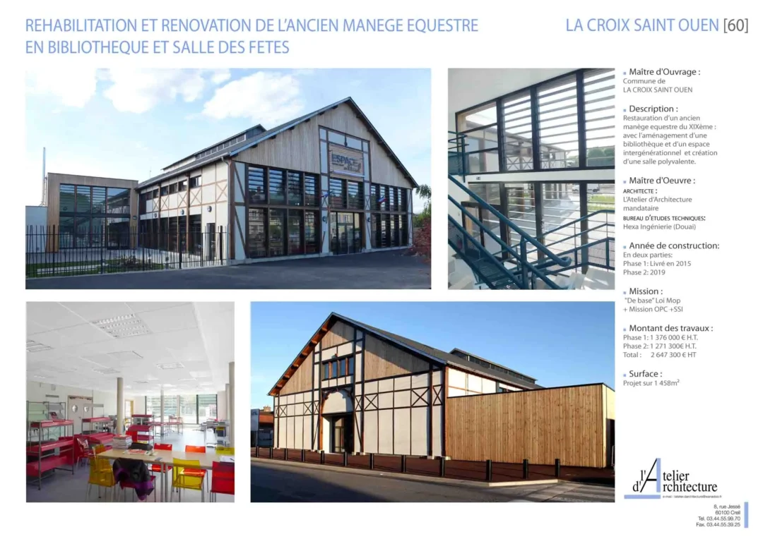 Bâtiment rénové en bibliothèque et salle polyvalente.