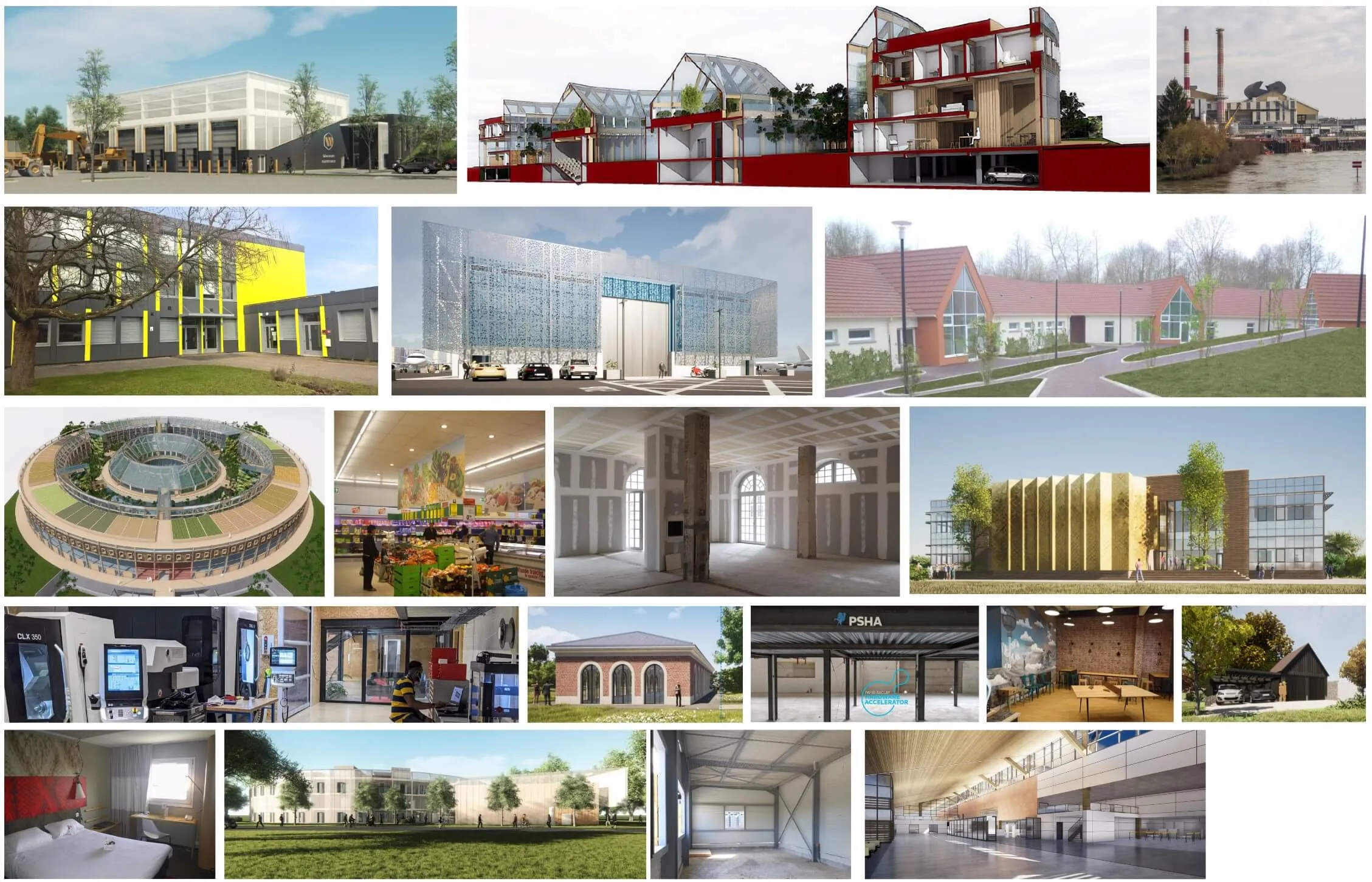 Collage d'architectures modernes et intérieures variées